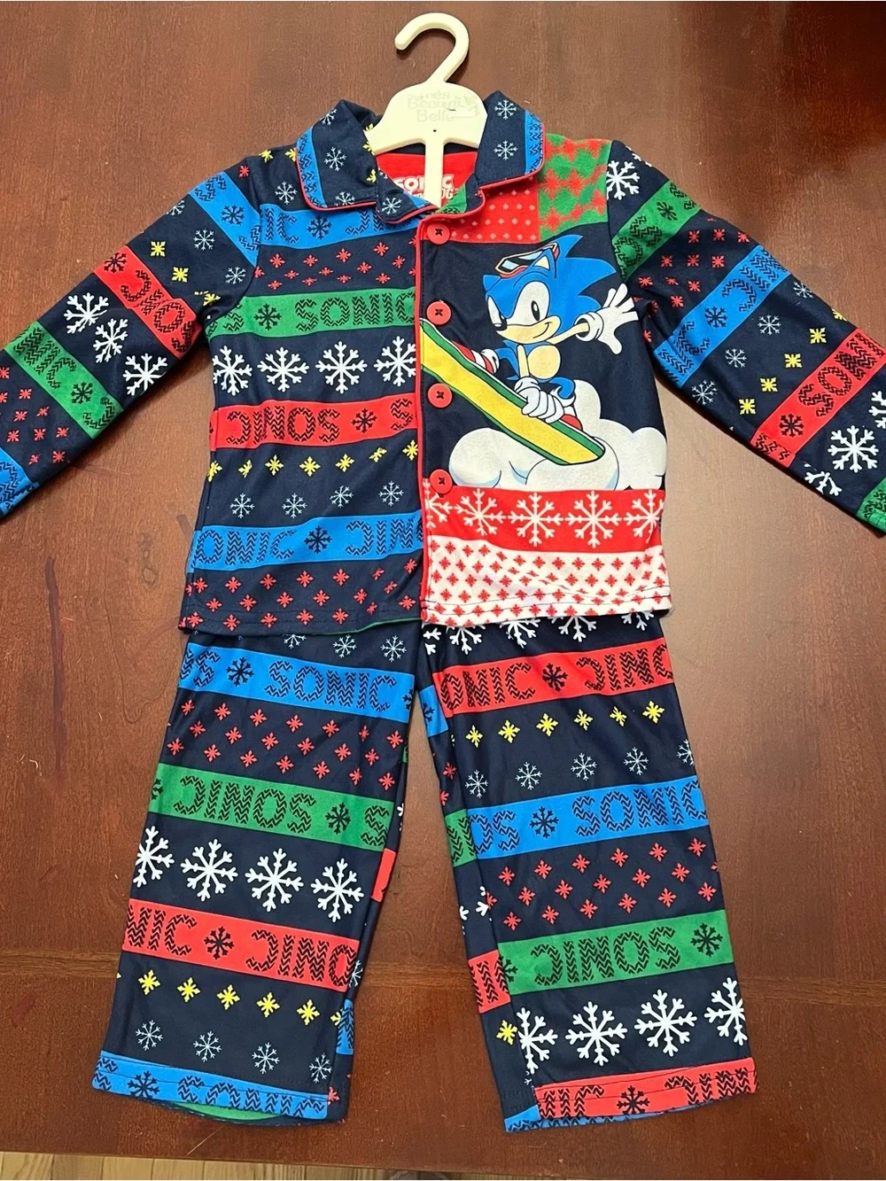 Sonic The Hedgehog Kids Holiday Pajama Set in Navy, Red & Green